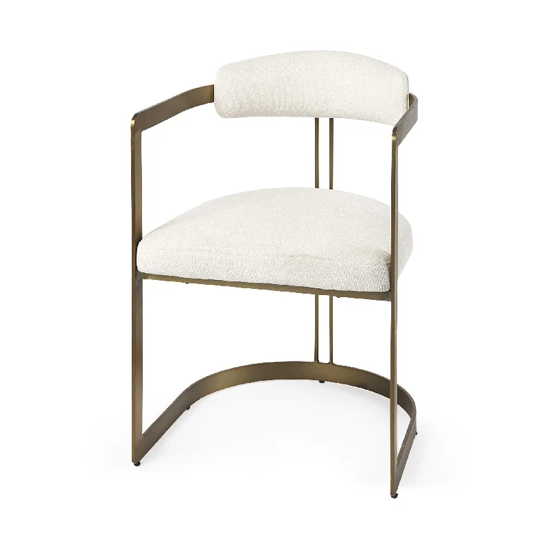 Curvy Upholstered Dining Armchair - Gold And White