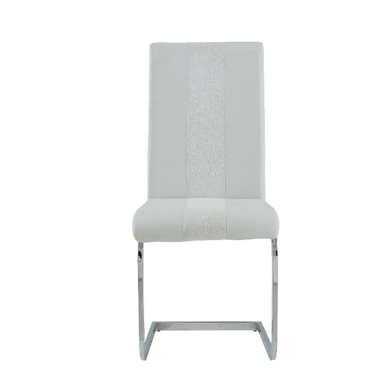 Dining Chairs With Silver Tone Metal Base (Set of 4) - White Two Toned