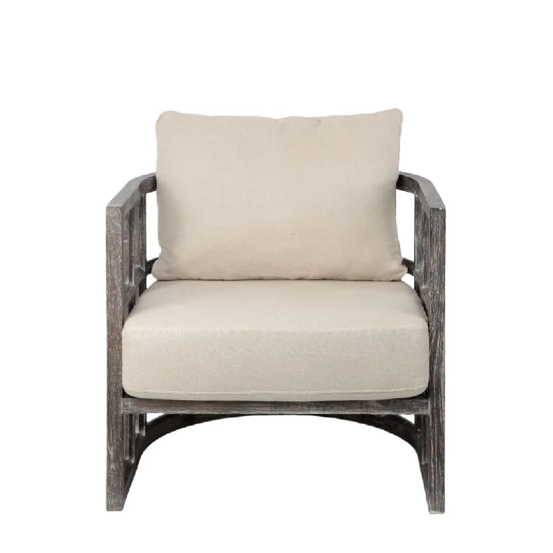 Fabric Distressed Barrel Chair - Cream / Brown