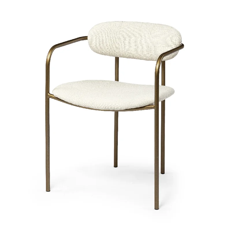 Fabric Seat With Gold Iron Frame Dining Chair - Cream