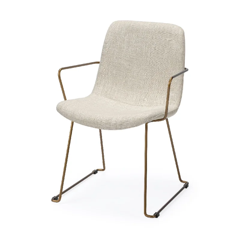 Fabric Wrap With Gold Metal Frame Dining Chair - Cream