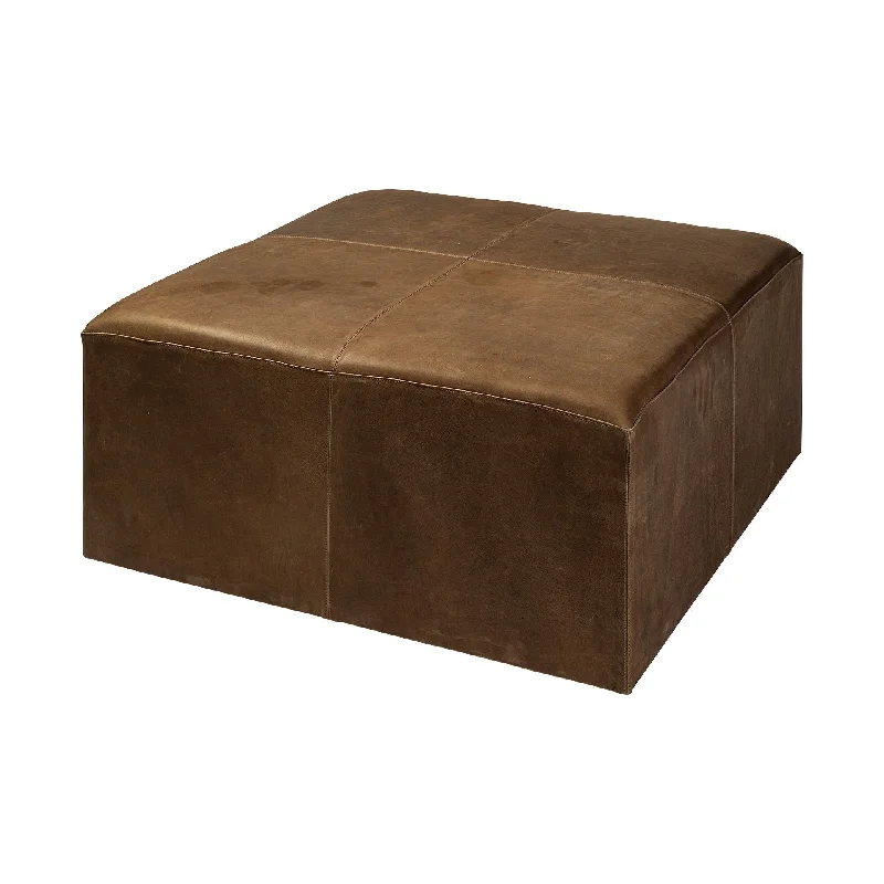 Faux Leather Cube Ottoman - Brown