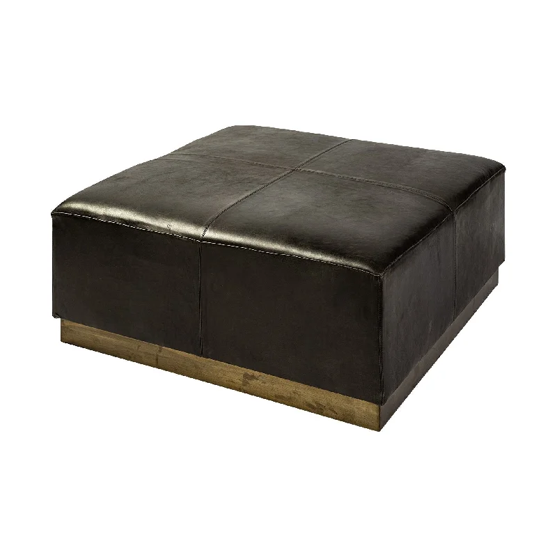 Faux Leather Footstool Ottoman - Black / Brown