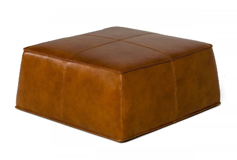 Faux Leather Ottoman - Camel