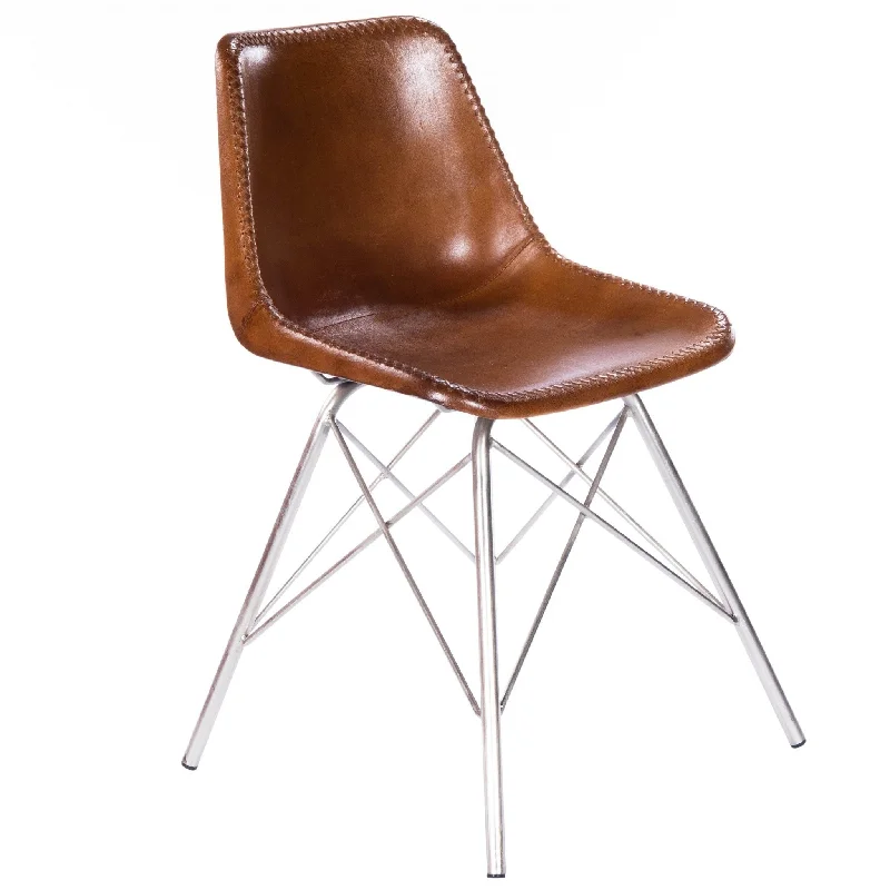 Faux Leather Side Chair - Brown / Silver