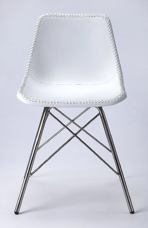 Faux Leather Side Chair - White / Silver