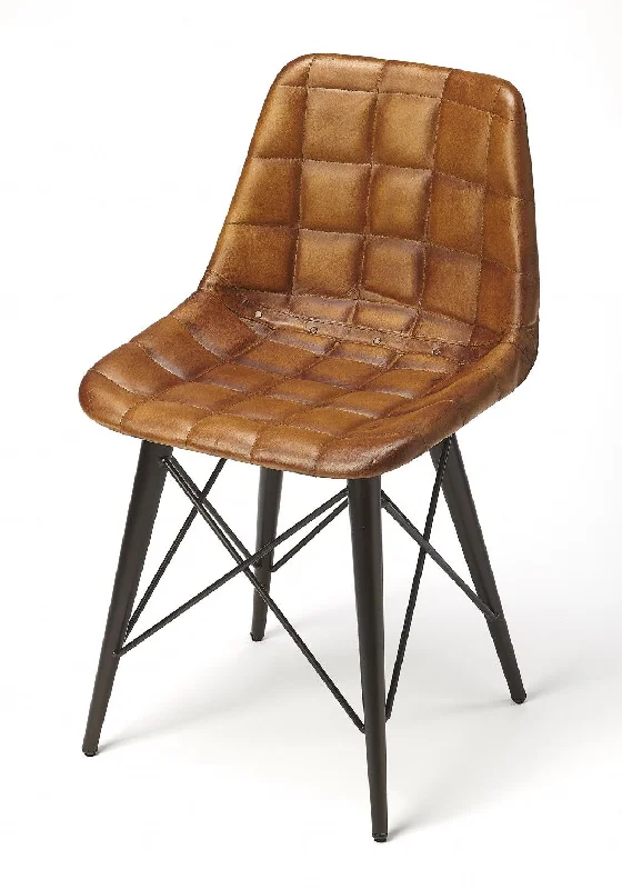 Faux Leather Tufted Side Chair - Brown