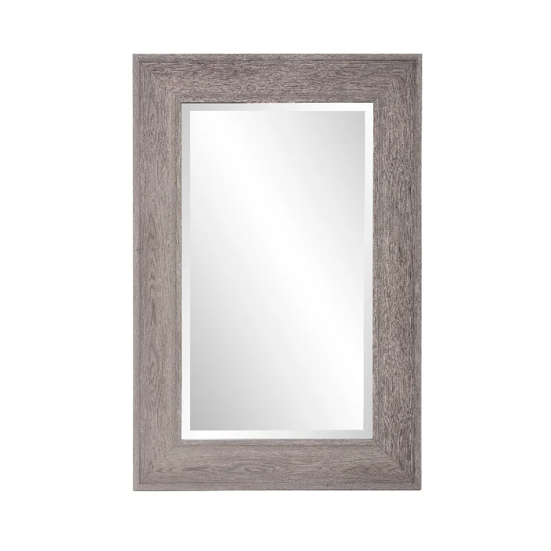 Faux Wood Beveled Rectangular Mirror - Warm Gray