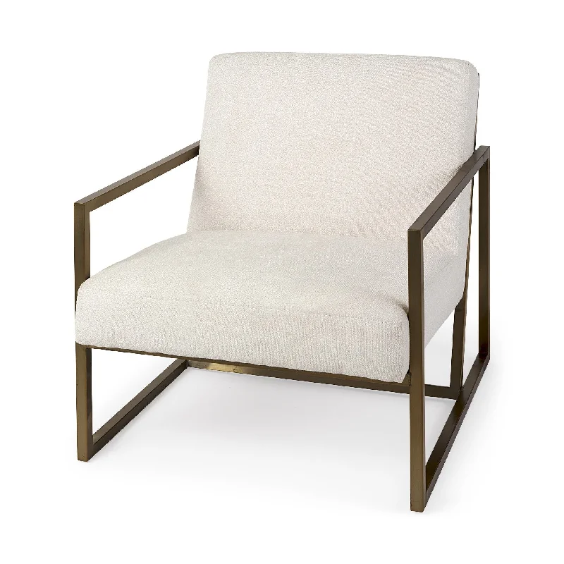 Geo Modern Accent Or Side Chair - Cream / Gold