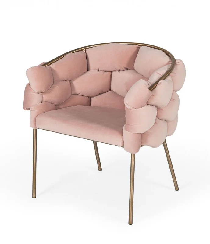 Geo Velvet And Brushed Brass Velvet Dining Chair - Pink