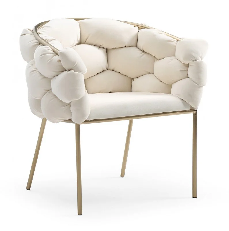 Geo Velvet And Brushed Brass Velvet Dining Chair - White