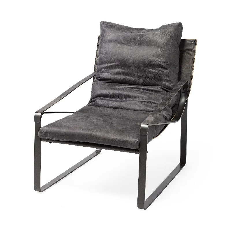 Leather Body Accent Chair With Metal Frame - Black