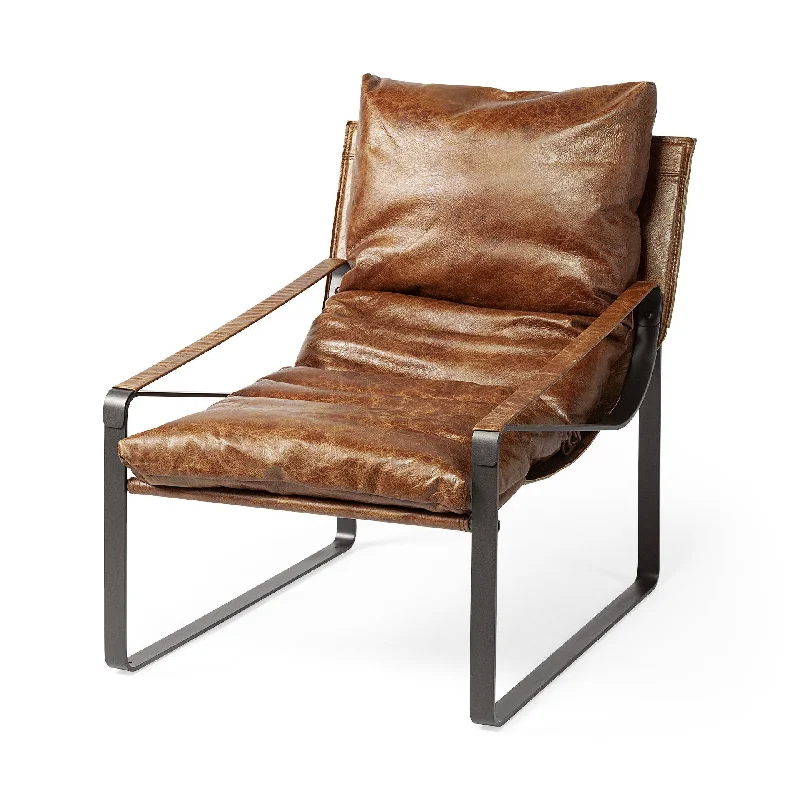 Leather Distressed Lounge Chair - Brown / Black