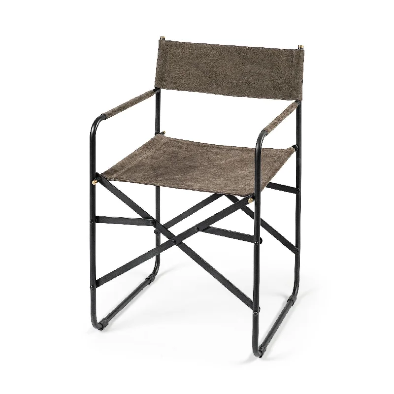 Leather With Black Iron Frame Dining Chair - Brown