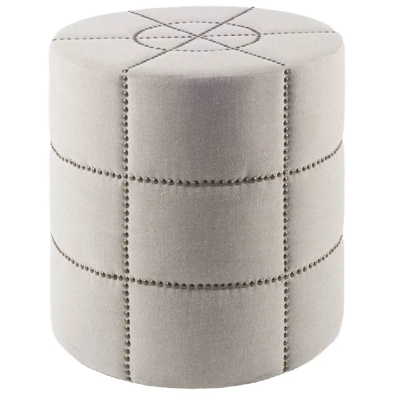 Linen Round Footstool Ottoman - Cream