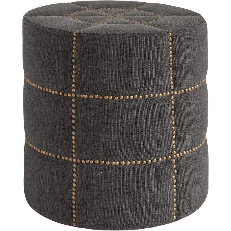 Linen Round Footstool Ottoman - Gray