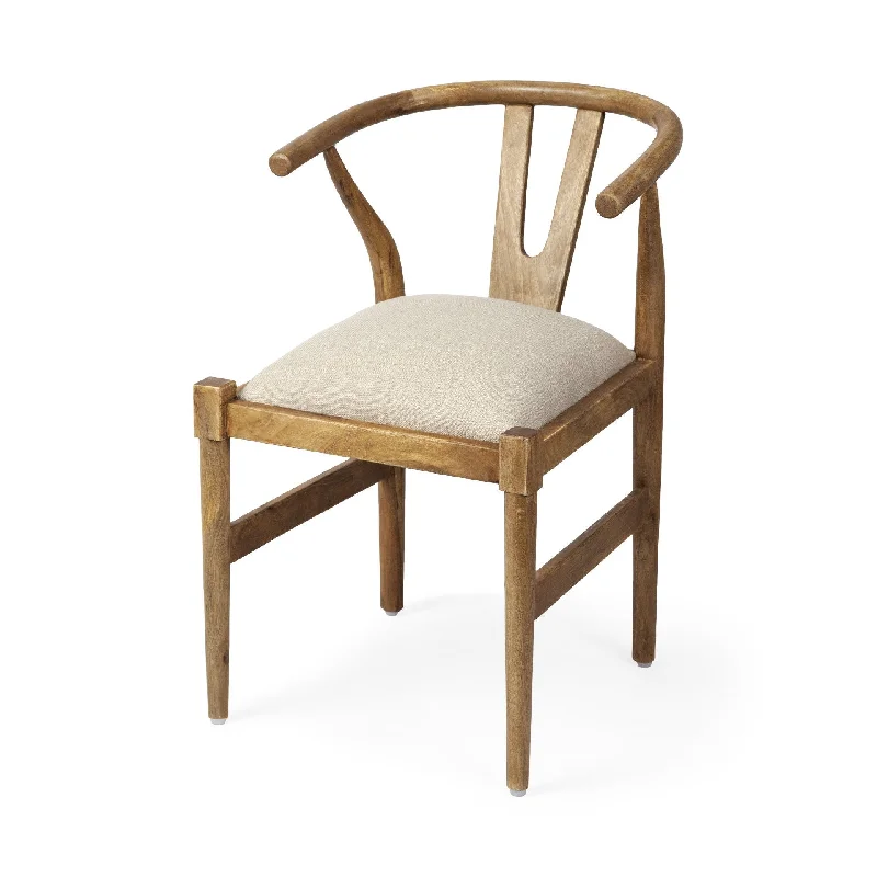 Linen Seat With Light Brown Wooden Frame Dining Chair - Natural