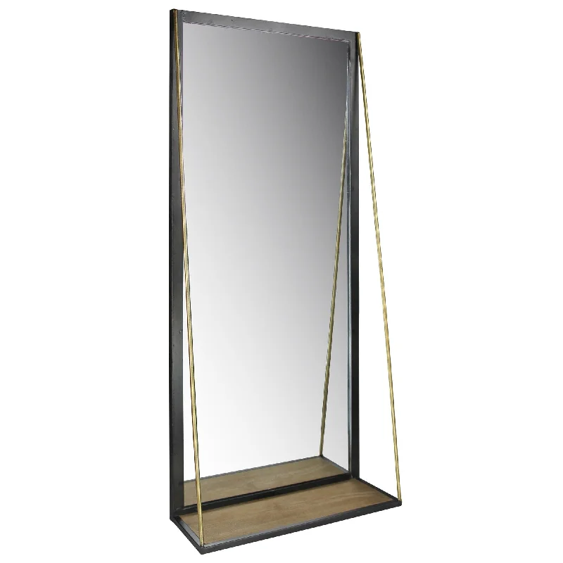 Metal Mirror With Shelf - Black