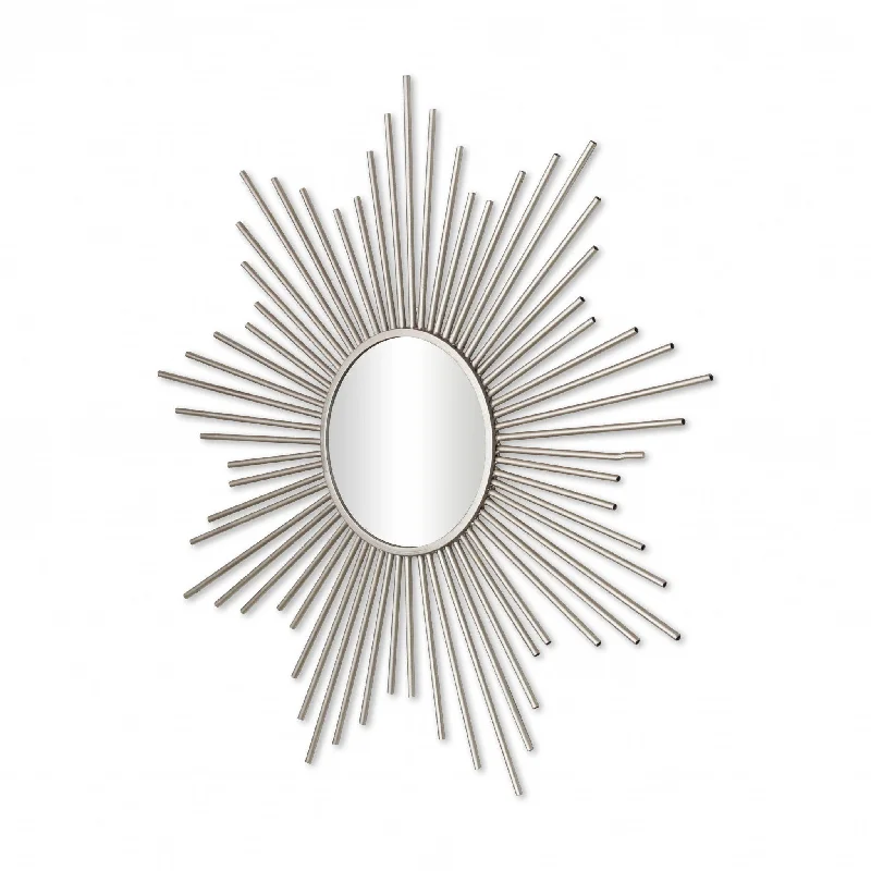 Metal Sunburst Design Wall Mirror - Striking Silver