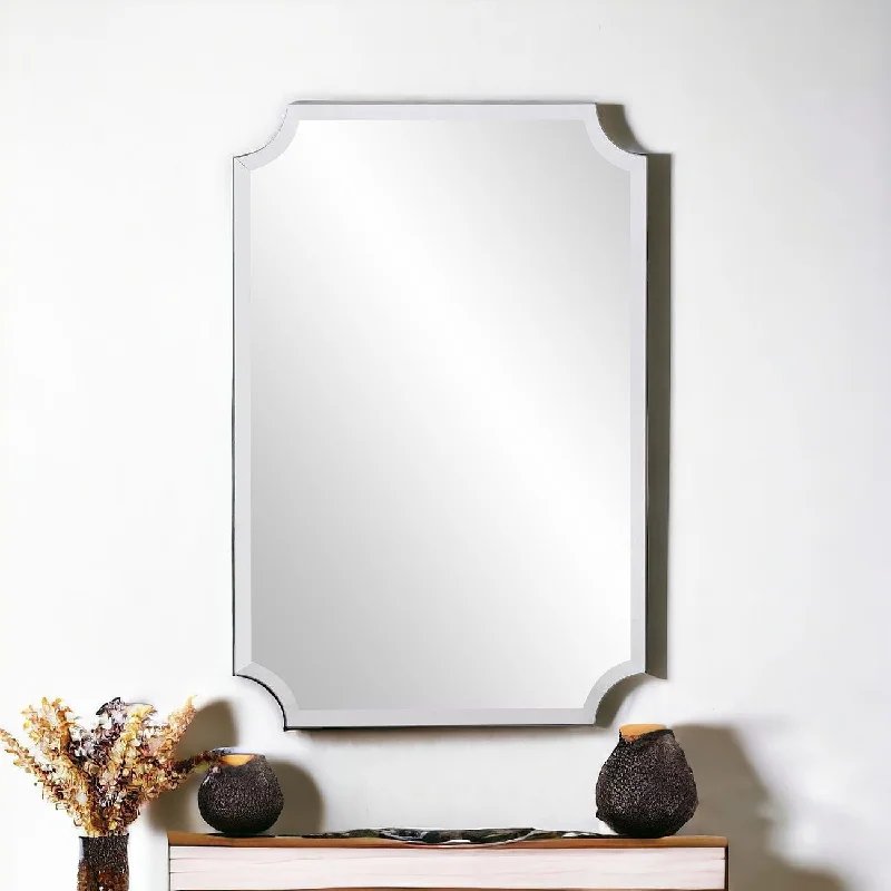 Minimalist Rectangle Mirror With Beveled Edge And Scalloped Corners - Silver