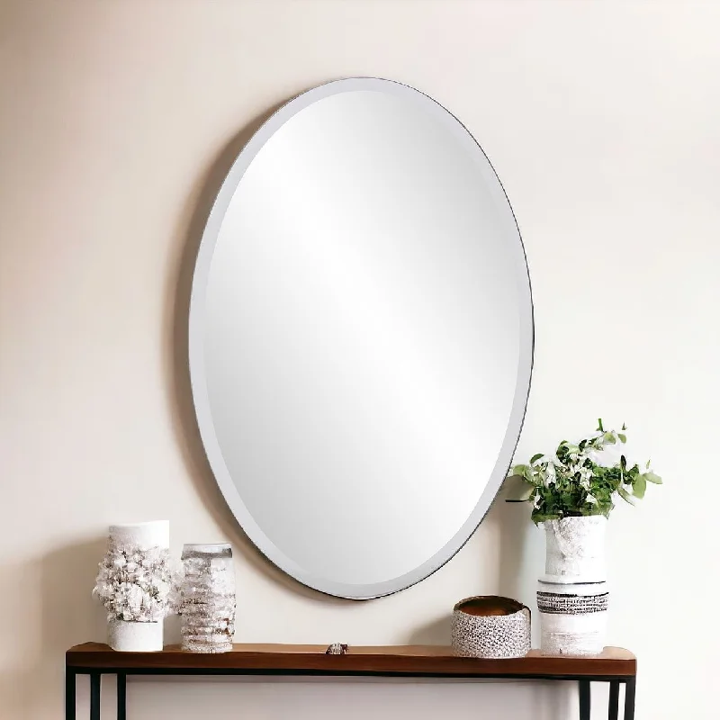 Oval Shaped Frameless Mirror - Silver