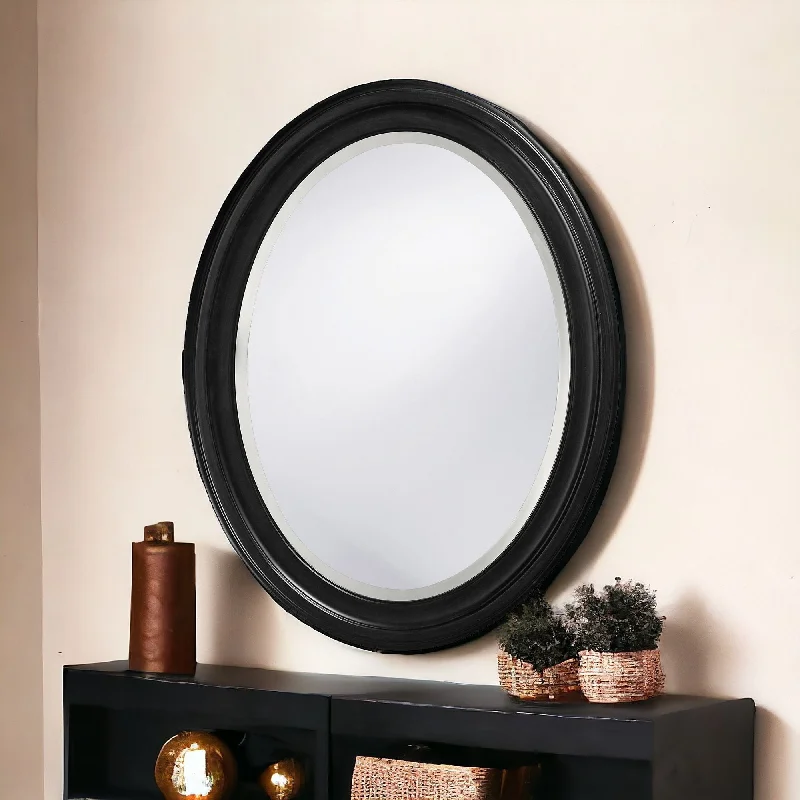 Oval Shaped Wood Frame Mirror - Black