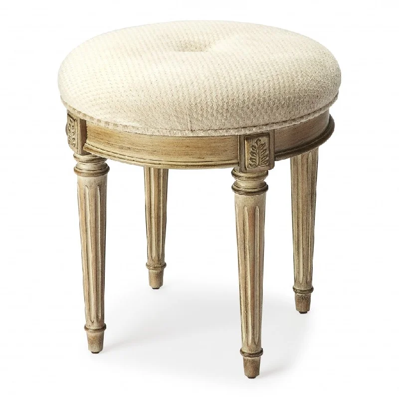 Polyester Blend Ottoman - Ivory / Brown