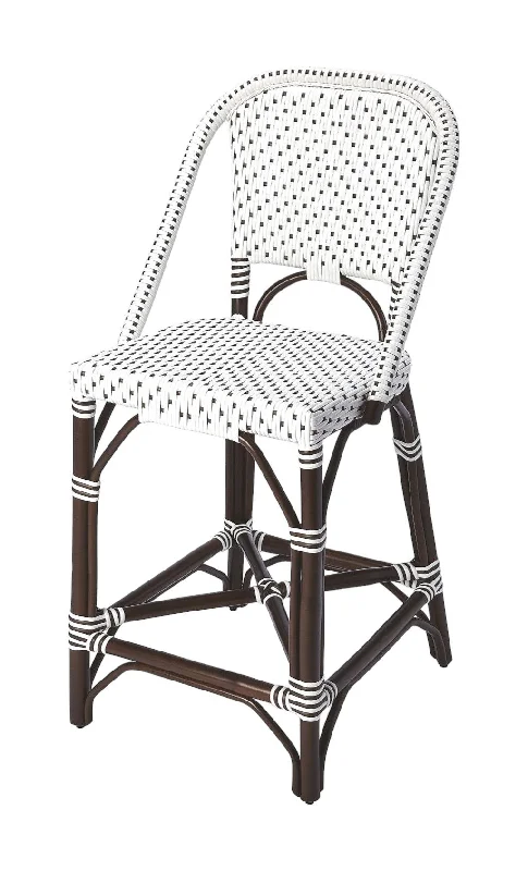 Rattan Bar Chair - White / Dark Brown