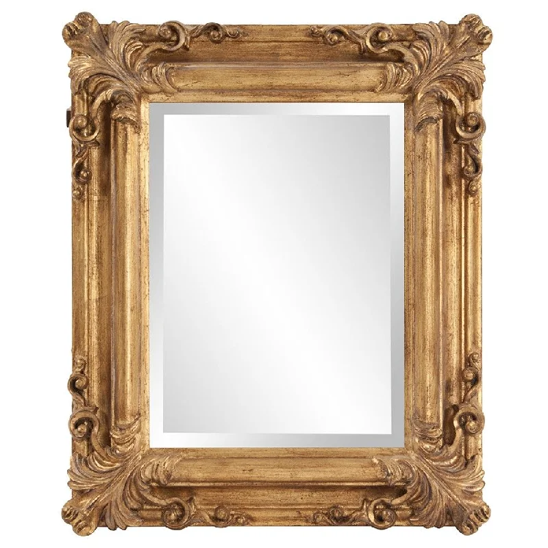 Rectangular Leaf Mirror With Scrolling Flourish - Gold