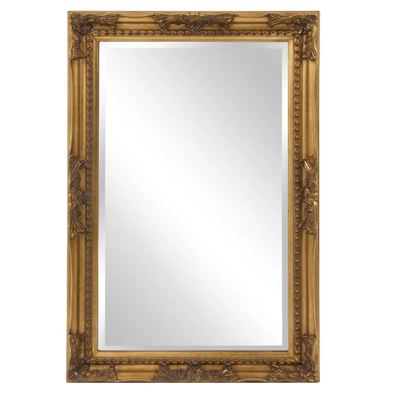 Rectangular Wood Frame Mirror - Antiqued Gold