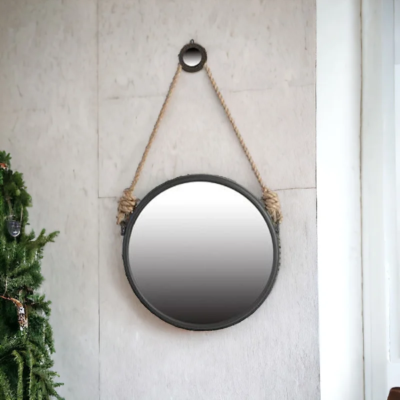 Round Accent Metal Mirror - Black / Silver