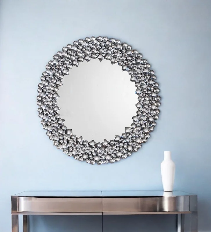 Round Diamond Jeweled Wall Mirror - Gold