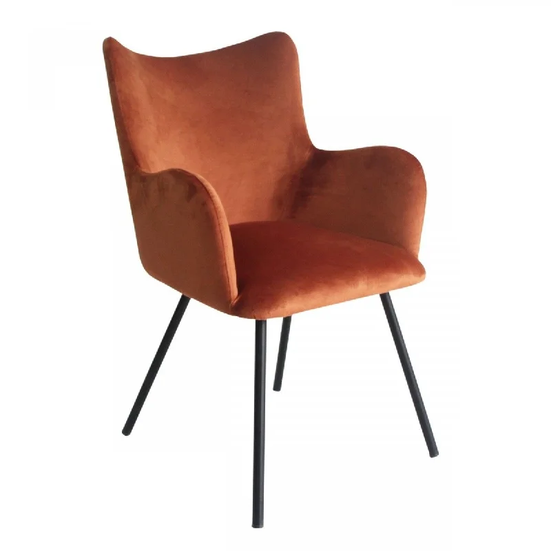 Rust Curvy Velvet And Black Modern Dining Chair - Orange