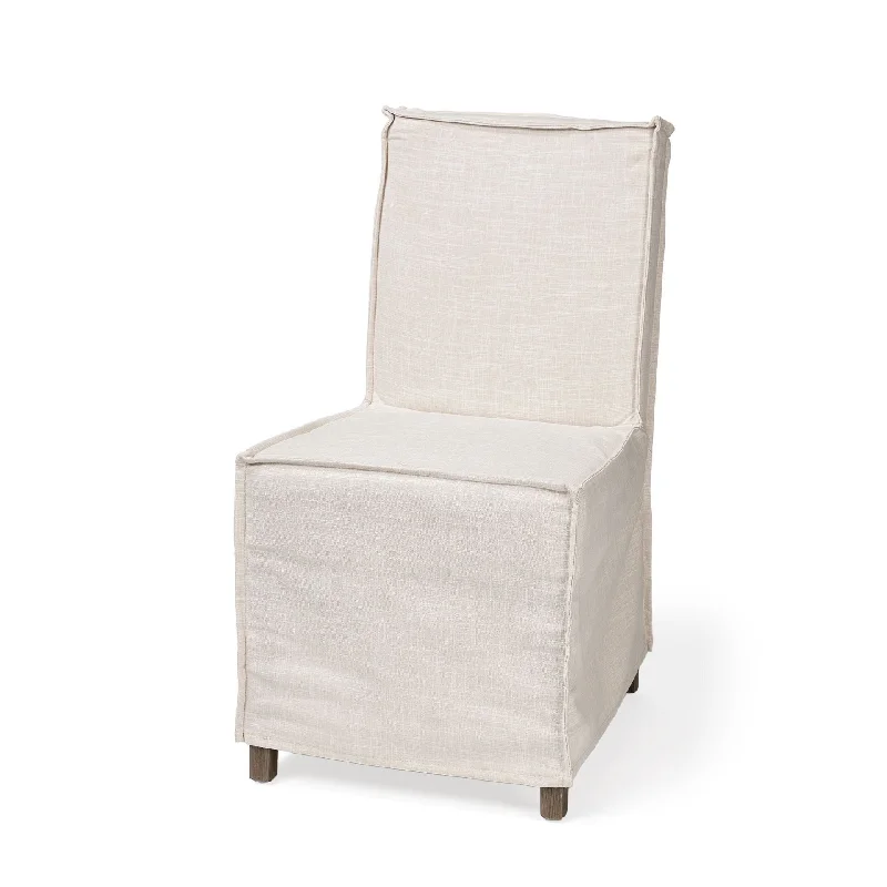 Slipcovered Wood Parsons Chair - Beige / Brown