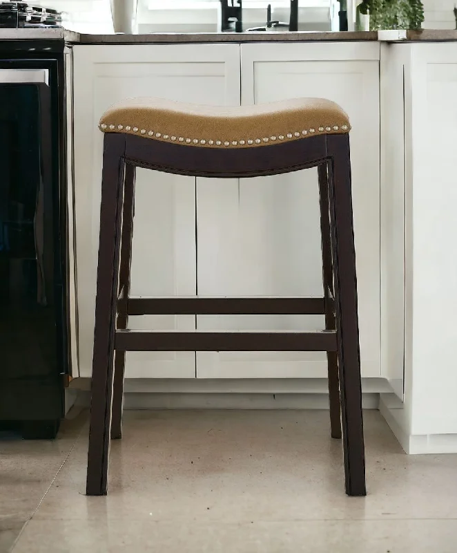 Solid Wood Backless Bar Height Bar Chair - Tan / Espresso