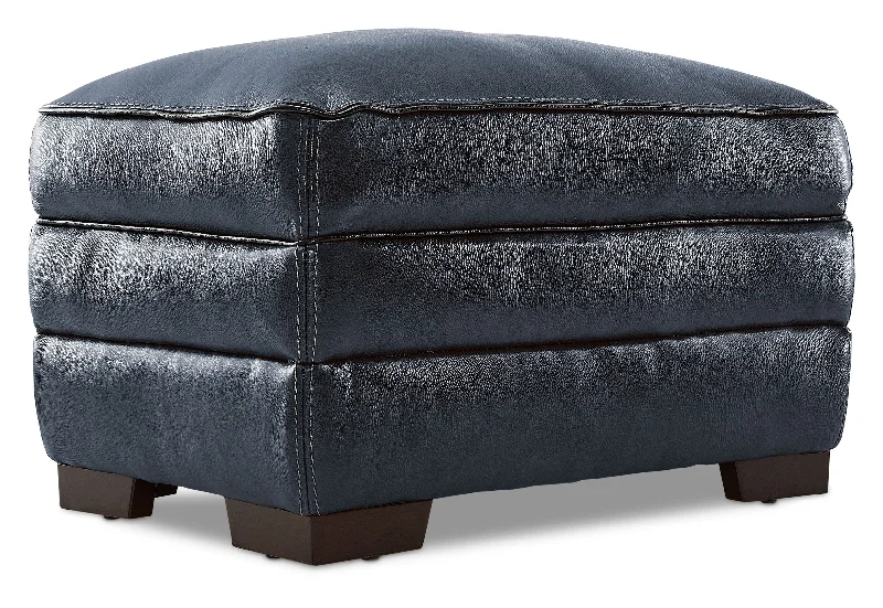 Stampede Leather Ottoman - Cobalt