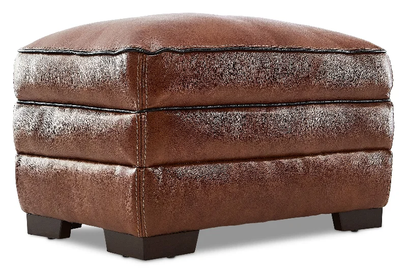 Stampede Leather Ottoman - Cognac