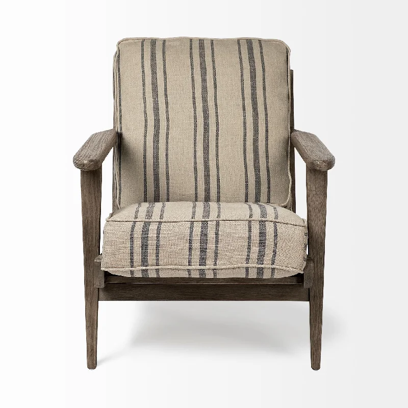 Striped Fabric Wrapped Accent Chair With Wooden Frame - Light Brown