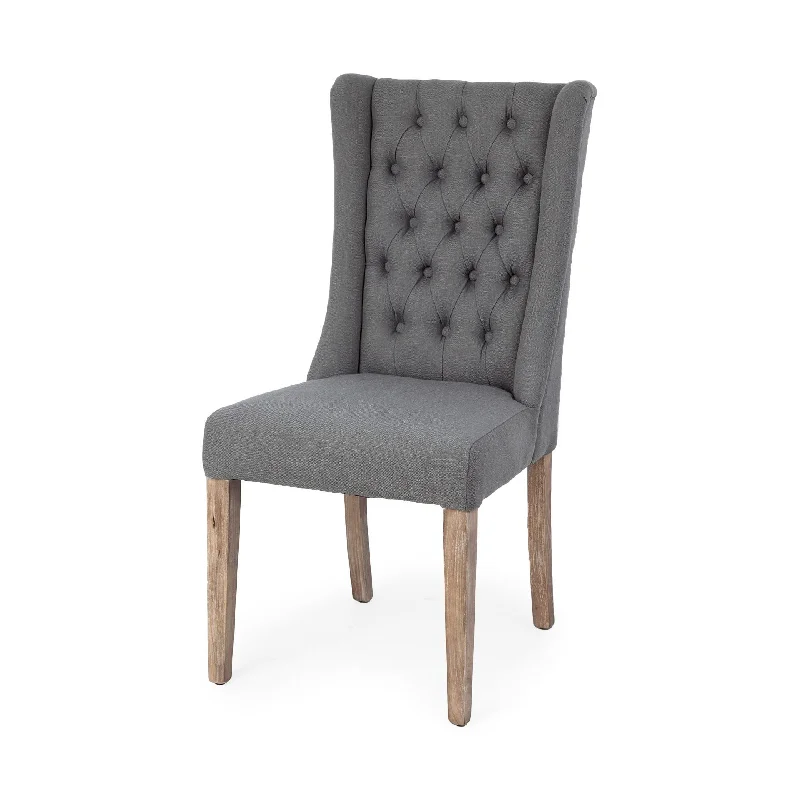 Tufted Upholstered Linen Wing Back Dining Side Chair - Gray / Brown