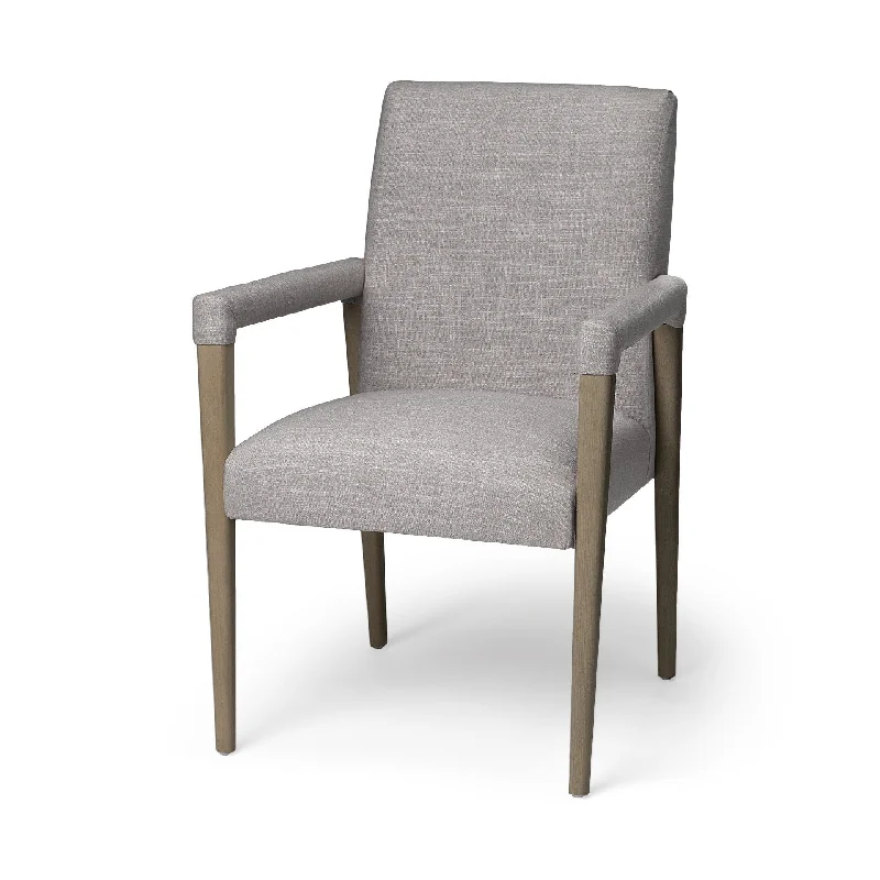 Upholstered Fabric King Louis Back Dining Arm Chair - Gray / Brown