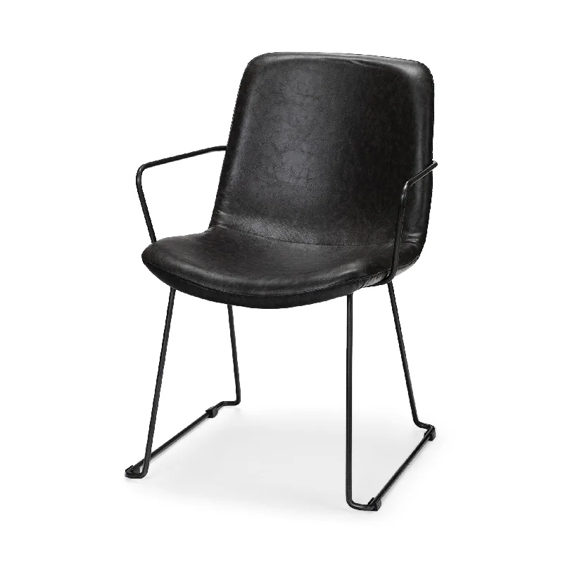 Upholstered Faux Leather Dining Arm Chair - Black