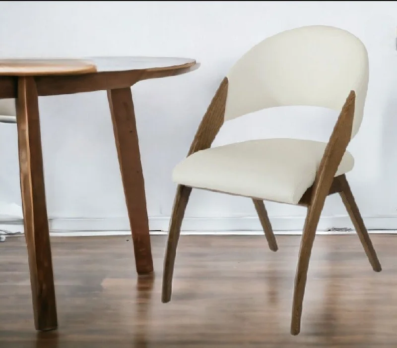 Upholstered Faux Leather Dining Side Chairs (Set of 2) - Cream / Brown