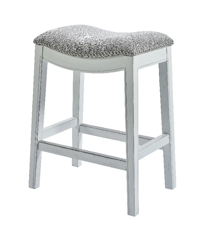 UpholsteRed / Solid Wood Backless Bar Height Bar Chair - Light Gray / White