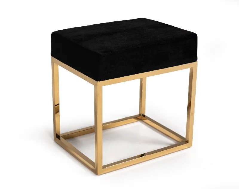 Velvet Ottoman - Black / Gold