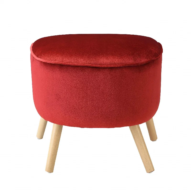 Velvet Ottoman - Red / Brown