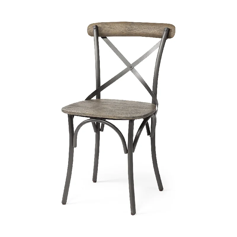 Wood Cross Back Side Chairs (Set of 2) - Brown / Gray