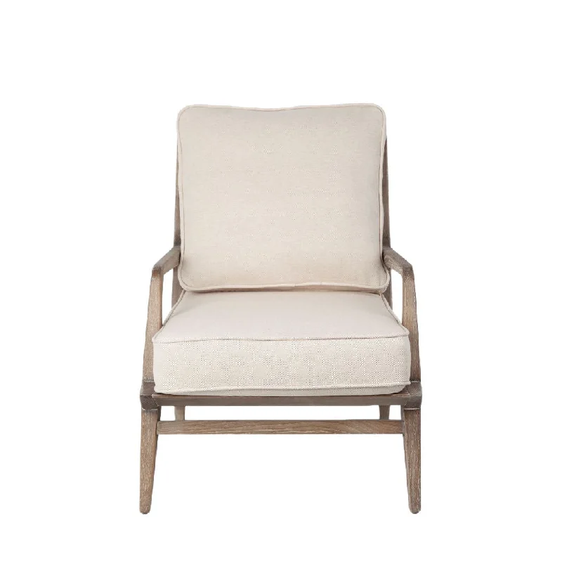 Wood Fabric Arm Chair - Ivory / Brown