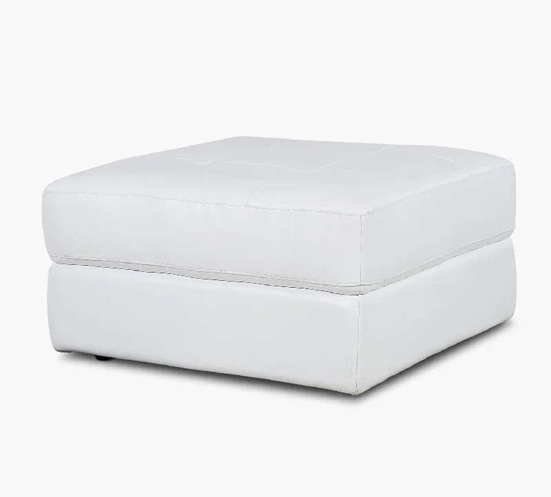 Oakley White Tufted Leather Ottoman